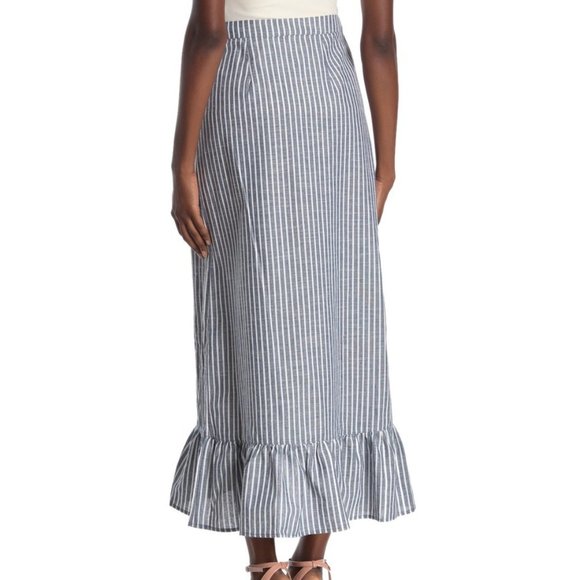 🧡 Rachel Roy Cruz Striped Ruffled Wrap Maxi Skirt - Picture 2 of 2
